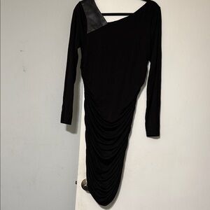 DKNY Black Asymmetrical Dress with Leather Accent